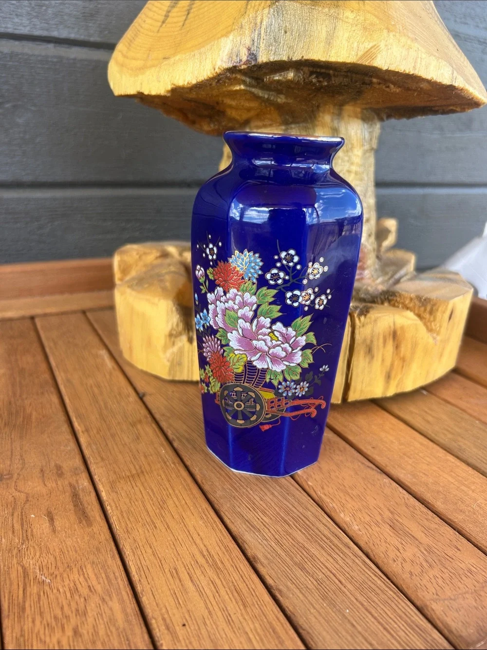 Vintage Japanese Deep Cobalt Blue Floral Porcelain Vase